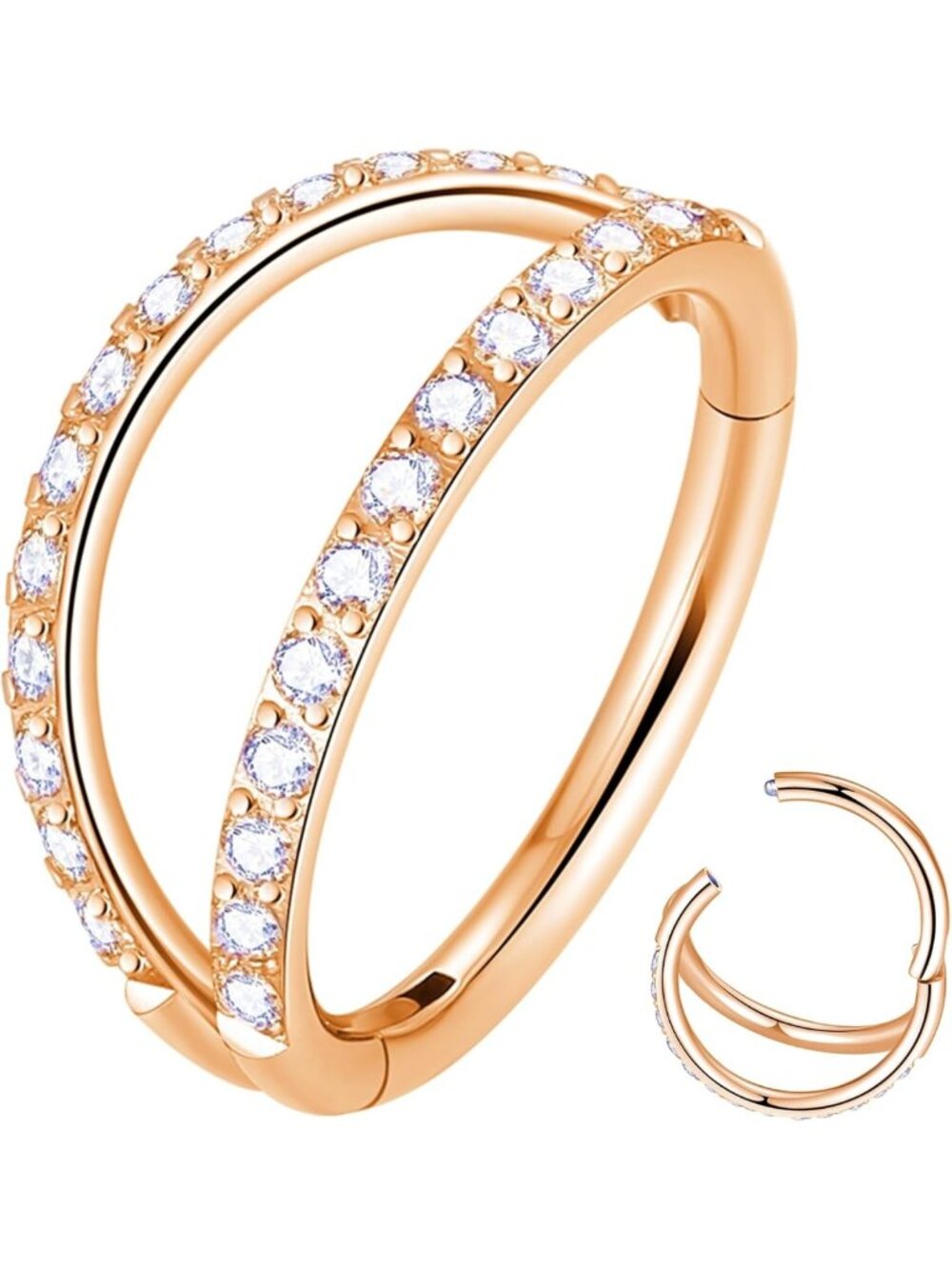Stylish Double Open Stack CZ Nose Ring Hoop - Surgical Steel Helix, Tragus